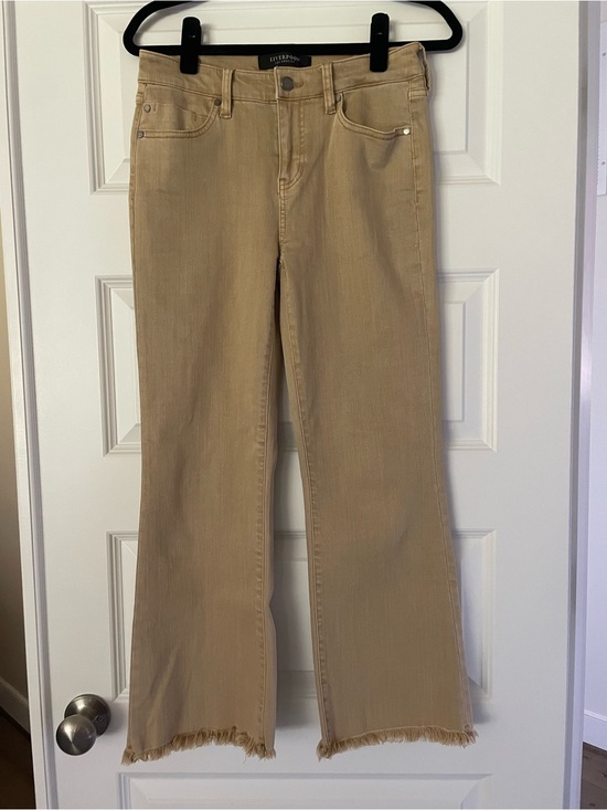 Liverpool Jeans Company Denim - Liverpool Hannah Crop Flare Jean, Frayed-Hem, size 4/27, tan